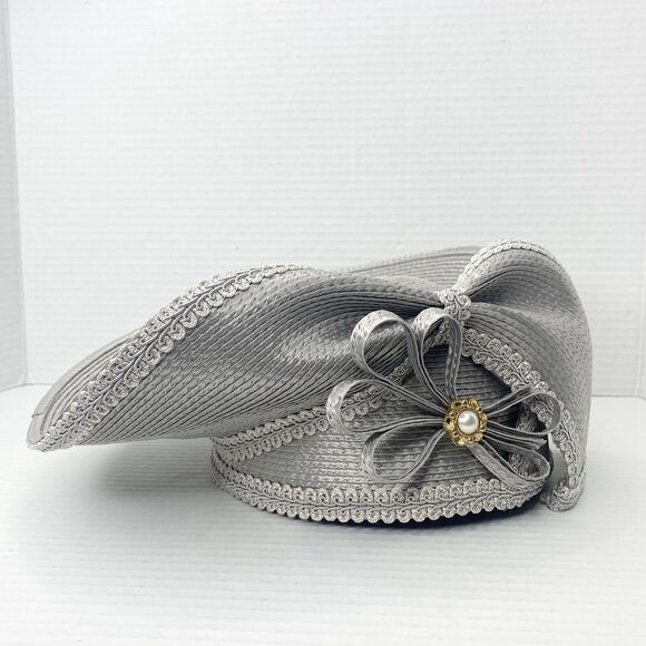 Vintage Mr. Song Creative Classic Silver Straw Hat Derby Church Wedding - Picture 1 of 12